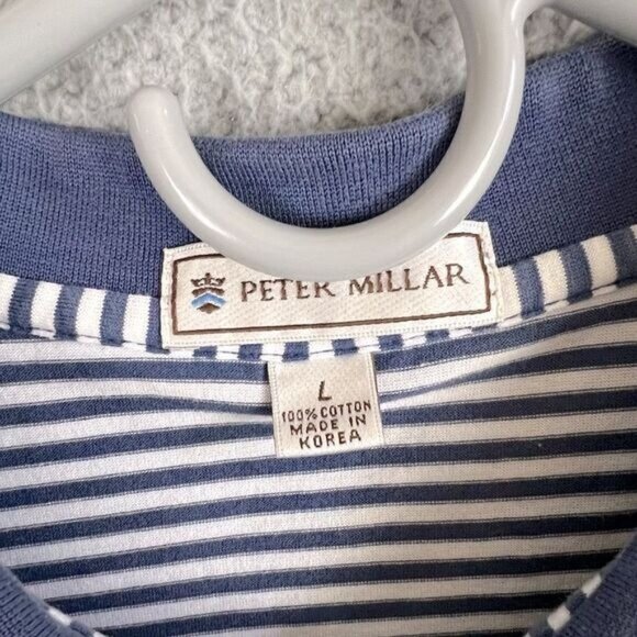 PETER MILLAR MENS POLO SHIRT BLUE WHITE STRIPES SIZE L - Picture 3 of 9